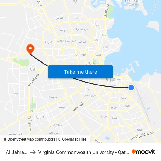 Al Jahra 1 to Virginia Commonwealth University - Qatar map