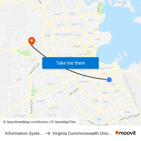 Information Systems Dept to Virginia Commonwealth University - Qatar map