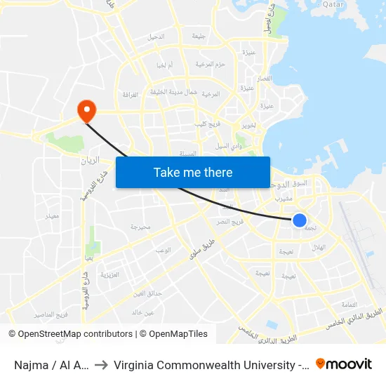 Najma / Al Arab to Virginia Commonwealth University - Qatar map