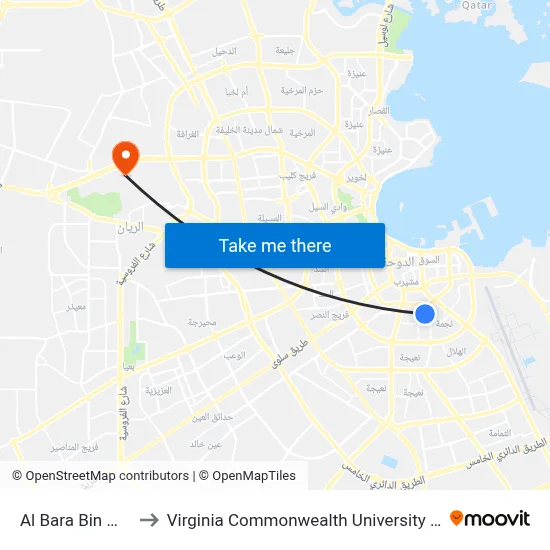 Al Bara Bin Malik to Virginia Commonwealth University - Qatar map