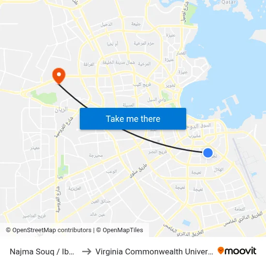 Najma Souq / Ibn Firnas to Virginia Commonwealth University - Qatar map