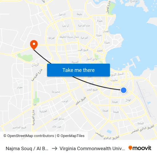 Najma Souq / Al Bunduqiya to Virginia Commonwealth University - Qatar map