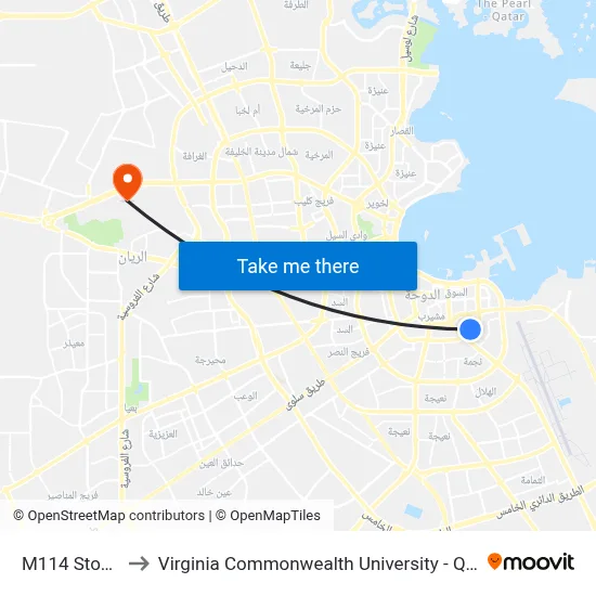 M114 Stop 1 to Virginia Commonwealth University - Qatar map