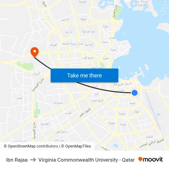 Ibn Rajaa to Virginia Commonwealth University - Qatar map