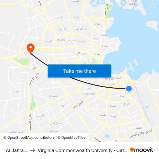 Al Jahra 2 to Virginia Commonwealth University - Qatar map