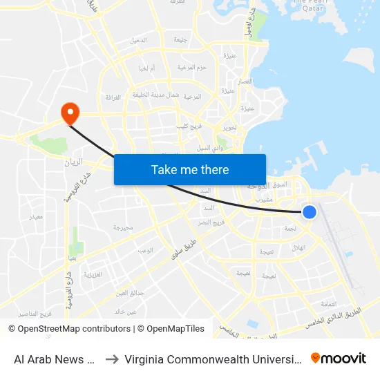 Al Arab News Paper to Virginia Commonwealth University - Qatar map