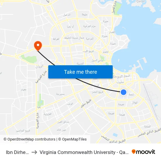 Ibn Dirhem to Virginia Commonwealth University - Qatar map