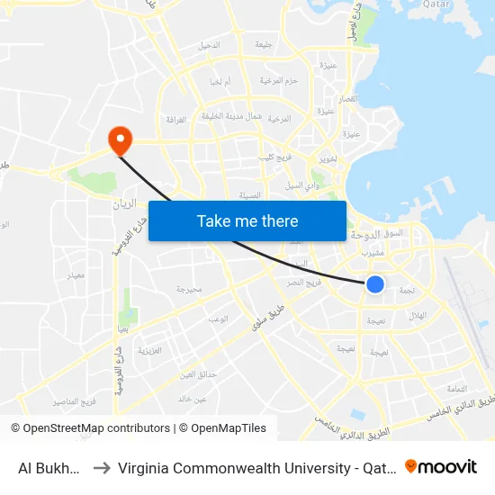 Al Bukhari to Virginia Commonwealth University - Qatar map