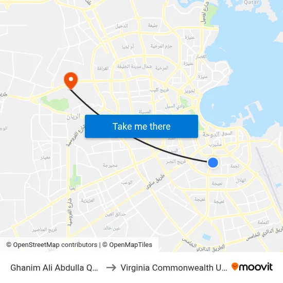 Ghanim Ali Abdulla Qassim Al Thani to Virginia Commonwealth University - Qatar map