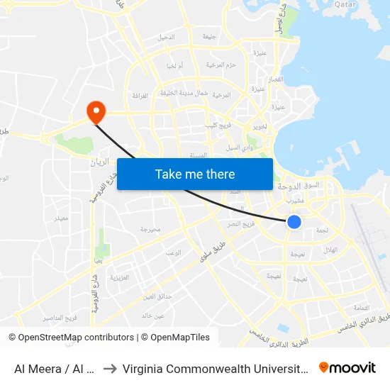 Al Meera / Al Arab to Virginia Commonwealth University - Qatar map