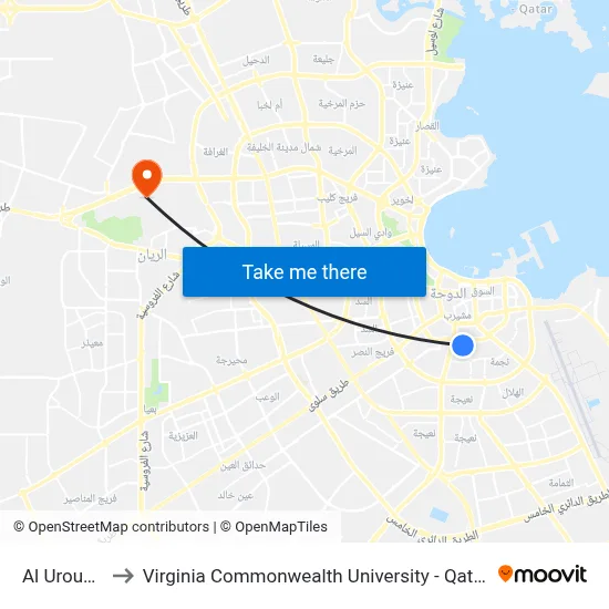 Al Urouba to Virginia Commonwealth University - Qatar map
