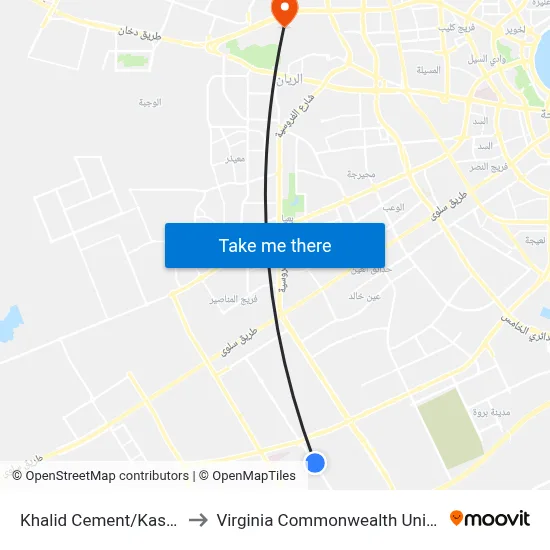 Khalid Cement/Kasarat Street to Virginia Commonwealth University - Qatar map
