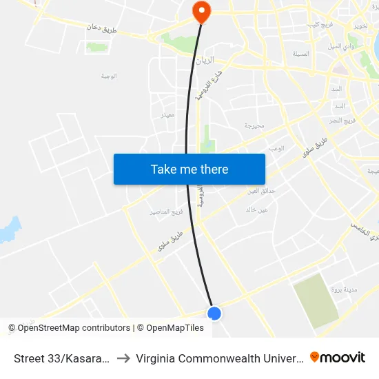 Street 33/Kasarat Street to Virginia Commonwealth University - Qatar map