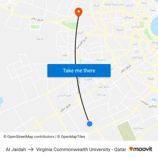 Al Jaidah to Virginia Commonwealth University - Qatar map