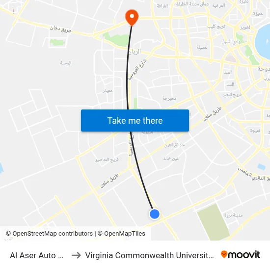 Al Aser Auto Parts to Virginia Commonwealth University - Qatar map