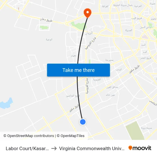 Labor Court/Kasarat Street to Virginia Commonwealth University - Qatar map
