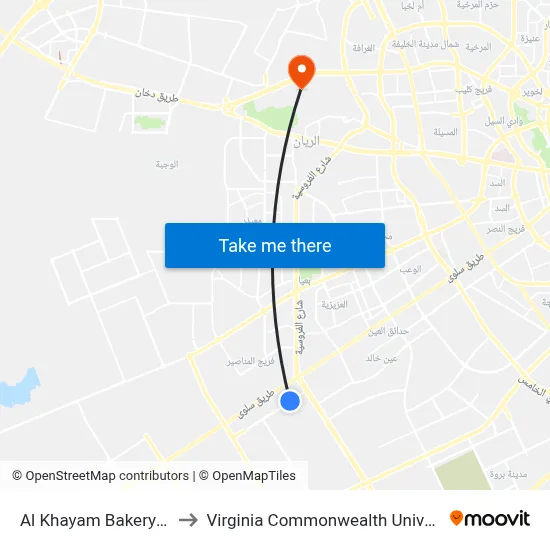 Al Khayam Bakery/Street 1 to Virginia Commonwealth University - Qatar map