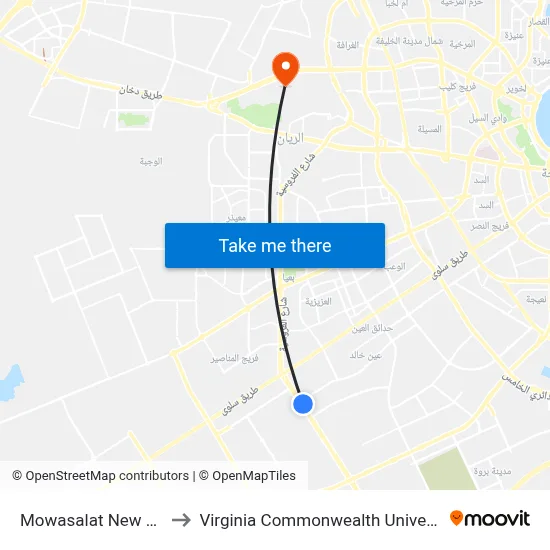 Mowasalat New Building to Virginia Commonwealth University - Qatar map