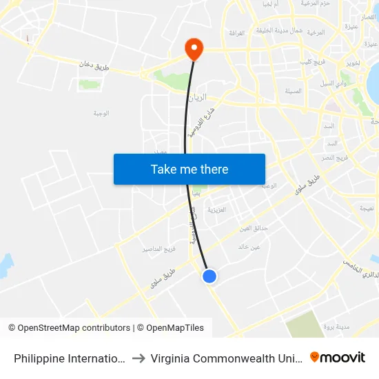 Philippine International School to Virginia Commonwealth University - Qatar map
