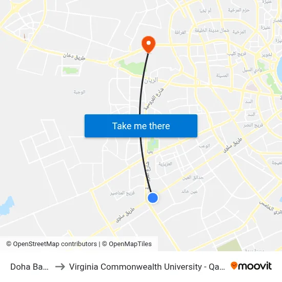 Doha Bank to Virginia Commonwealth University - Qatar map
