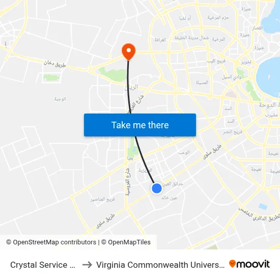 Crystal Service Center to Virginia Commonwealth University - Qatar map
