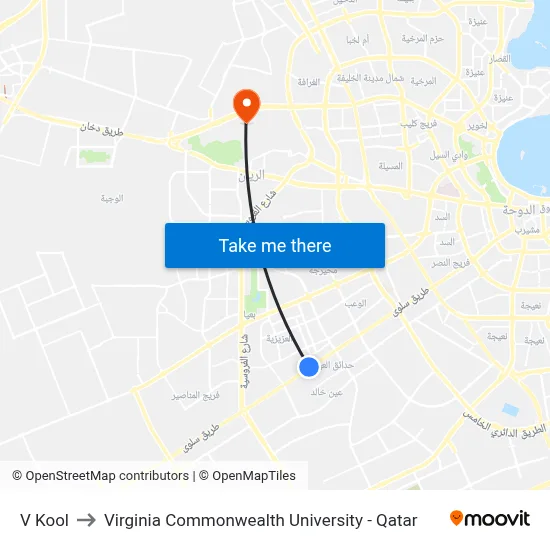 V Kool to Virginia Commonwealth University - Qatar map