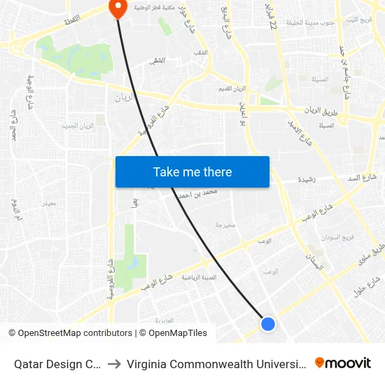 Qatar Design Centre to Virginia Commonwealth University - Qatar map