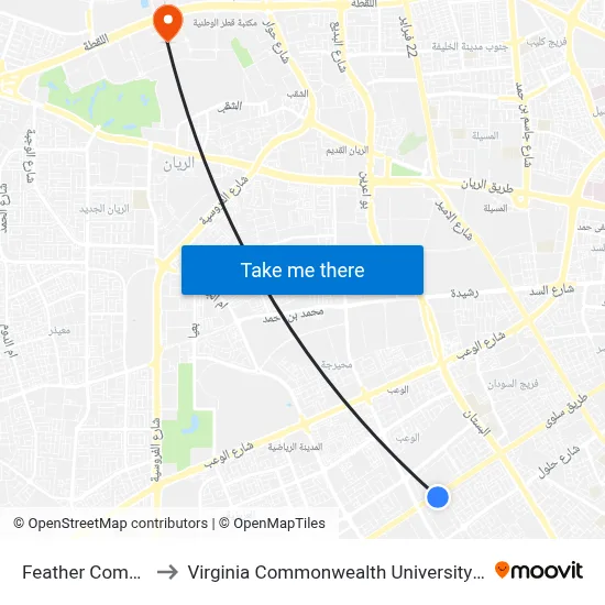 Feather Company to Virginia Commonwealth University - Qatar map