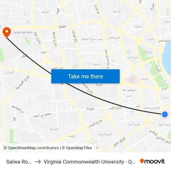 Salwa Road to Virginia Commonwealth University - Qatar map