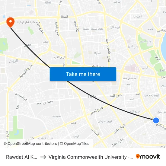 Rawdat Al Khail to Virginia Commonwealth University - Qatar map