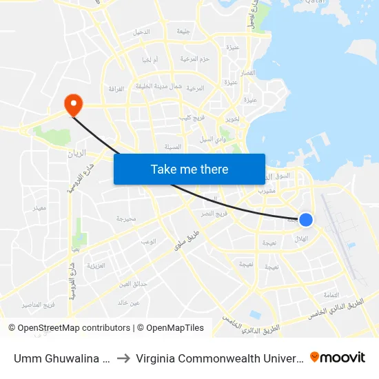 Umm Ghuwalina Station to Virginia Commonwealth University - Qatar map