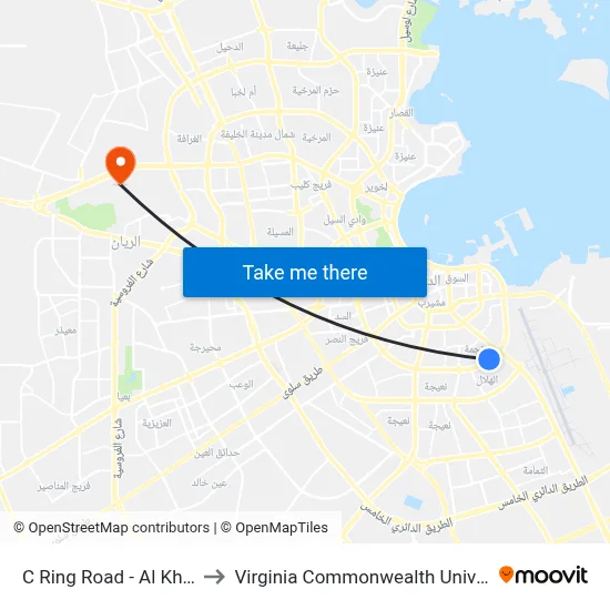 C Ring Road - Al Khalidiya Street to Virginia Commonwealth University - Qatar map