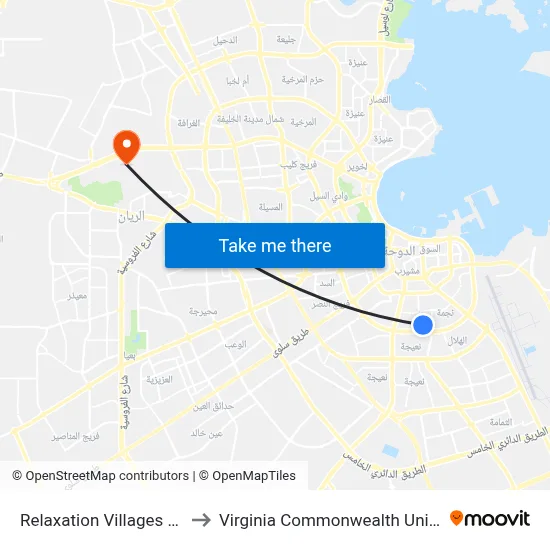 Relaxation Villages Compound to Virginia Commonwealth University - Qatar map
