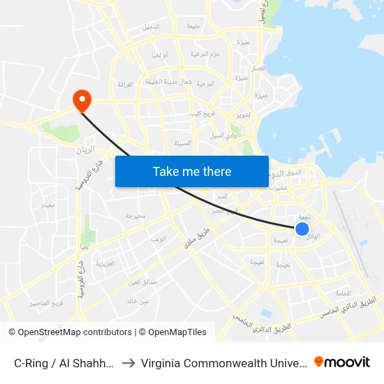 C-Ring / Al Shahhaniya Street to Virginia Commonwealth University - Qatar map