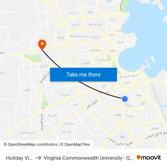 Holiday Villa to Virginia Commonwealth University - Qatar map