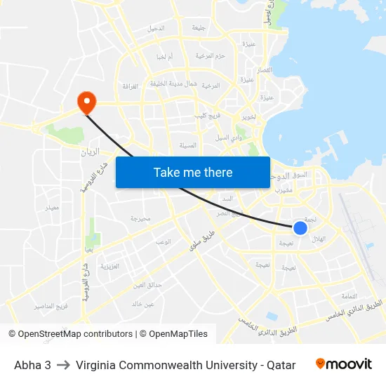 Abha 3 to Virginia Commonwealth University - Qatar map