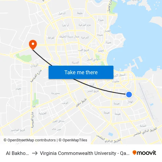 Al Bakhoor to Virginia Commonwealth University - Qatar map