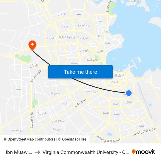Ibn Muawiya to Virginia Commonwealth University - Qatar map