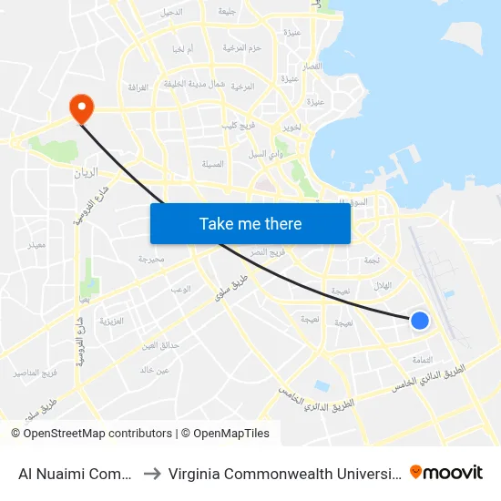 Al Nuaimi Complex 1 to Virginia Commonwealth University - Qatar map