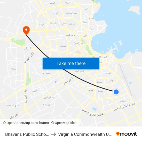 Bhavans Public School (Stop-A) 2 to Virginia Commonwealth University - Qatar map