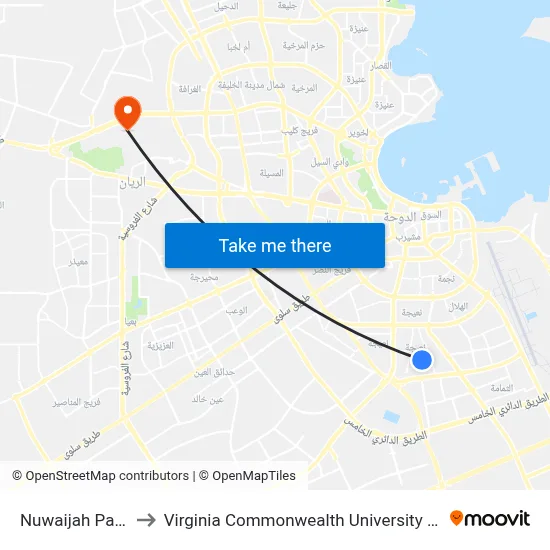 Nuwaijah Park 3 to Virginia Commonwealth University - Qatar map