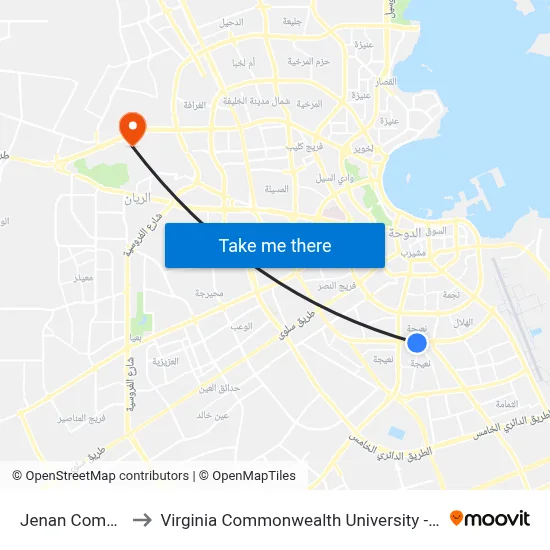 Jenan Complex to Virginia Commonwealth University - Qatar map
