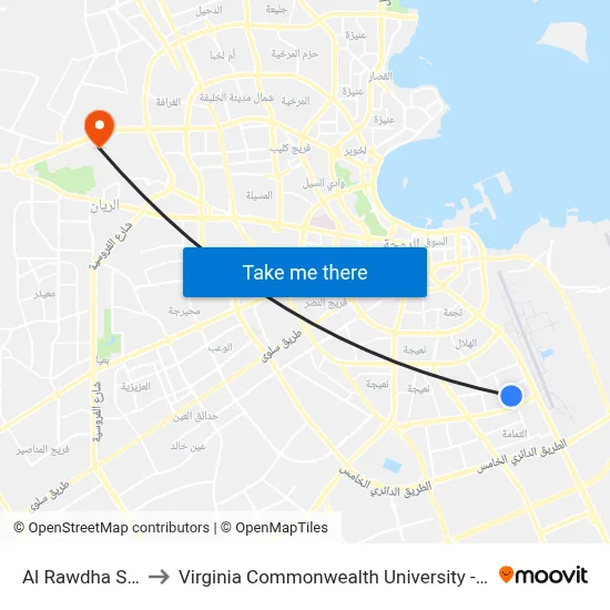 Al Rawdha St. 1 to Virginia Commonwealth University - Qatar map