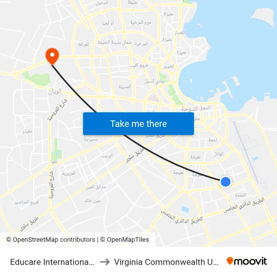 Educare International Academy 1 to Virginia Commonwealth University - Qatar map