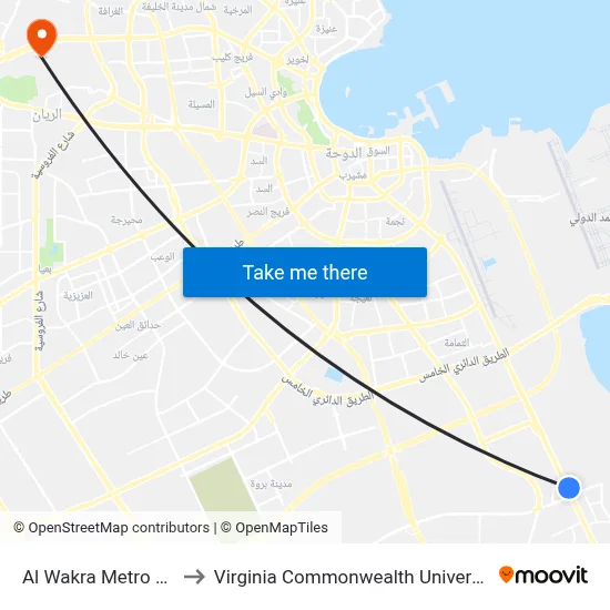 Al Wakra Metro Station to Virginia Commonwealth University - Qatar map