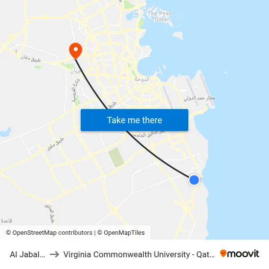 Al Jabal 1 to Virginia Commonwealth University - Qatar map