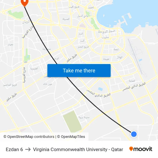 Ezdan 6 to Virginia Commonwealth University - Qatar map