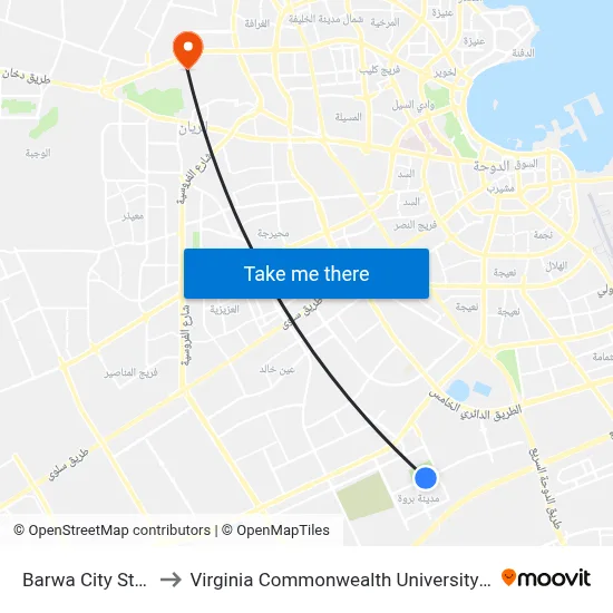 Barwa City Stop 1 to Virginia Commonwealth University - Qatar map