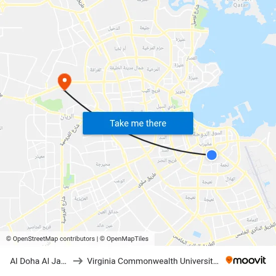 Al Doha Al Jadeed to Virginia Commonwealth University - Qatar map