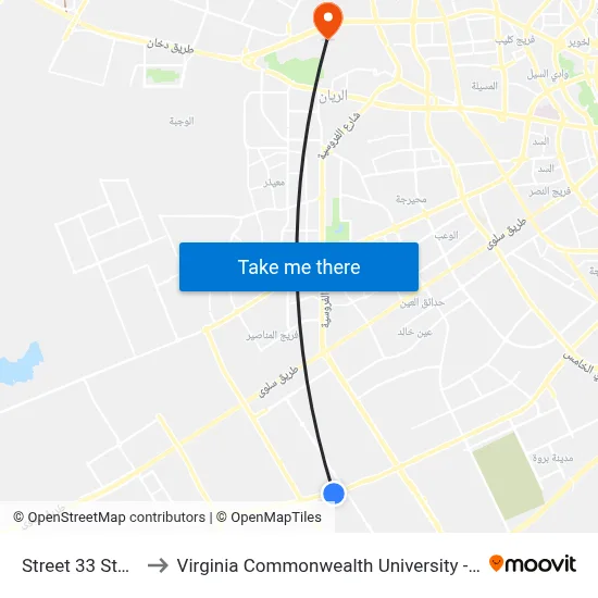 Street 33 Stop 1 to Virginia Commonwealth University - Qatar map